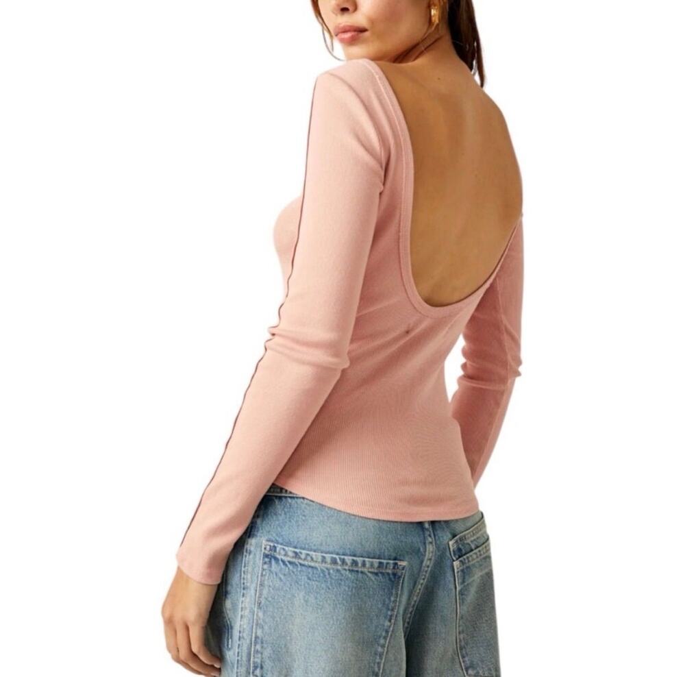 Free People Unapologetic Open Back Long Sleeve Top Pink Small